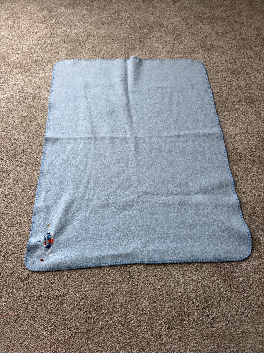 Parents Choice Blue Fleece Baby Blanket Airplane Stitched Edge Security Blankie